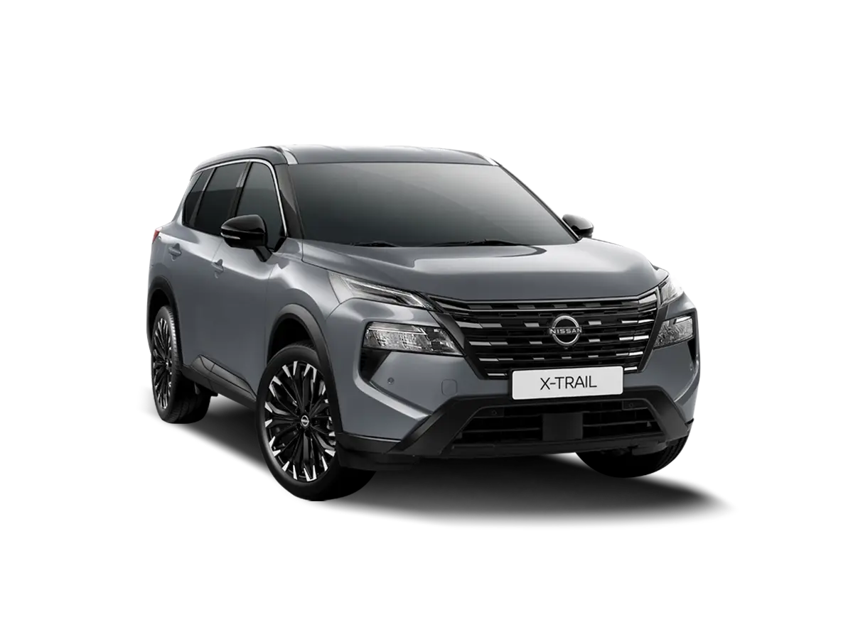 Silver Nissan X-TRAIL SUV with a sleek, modern design, front view.