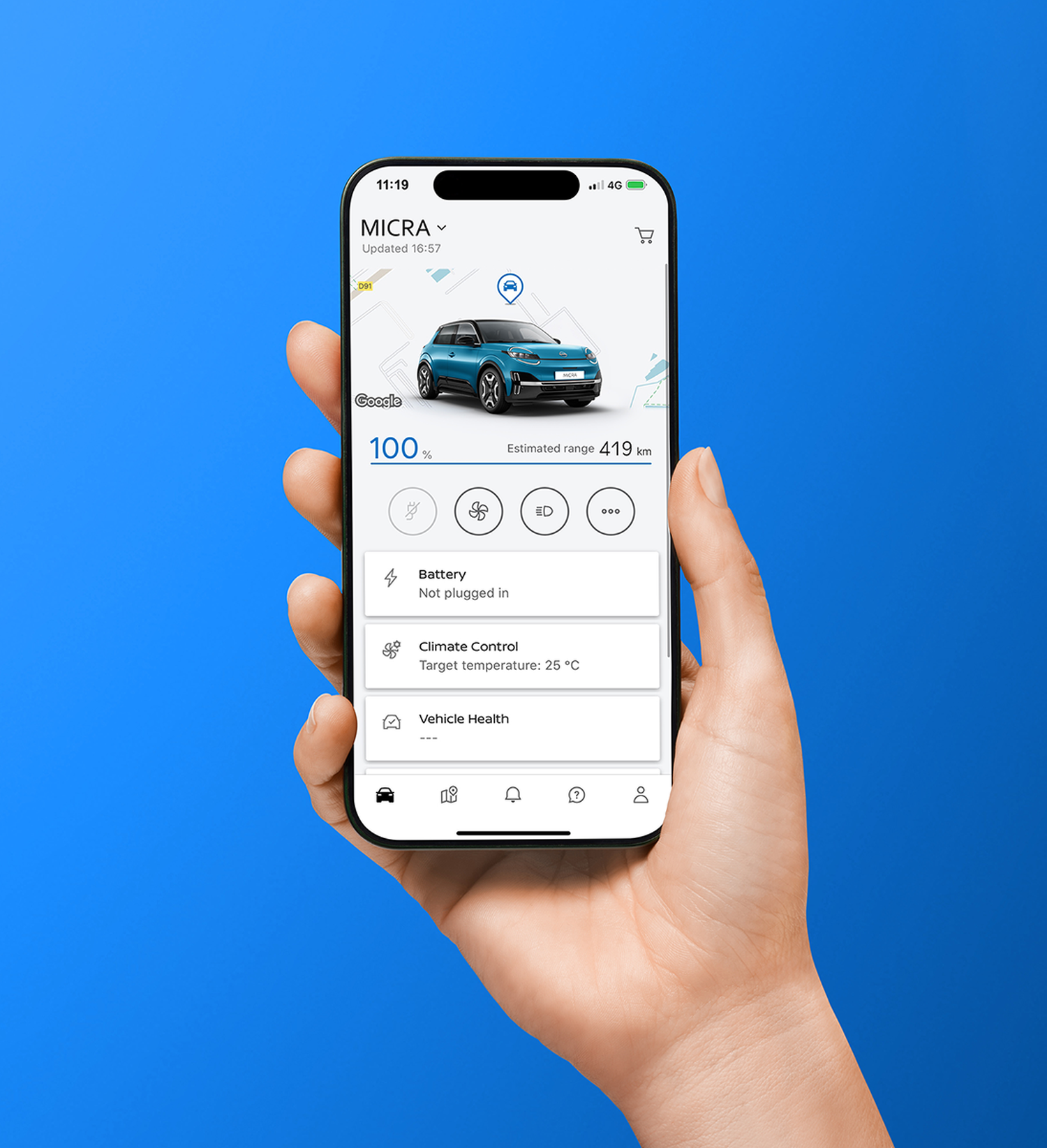 En telefon med Nissan Charge-appen
