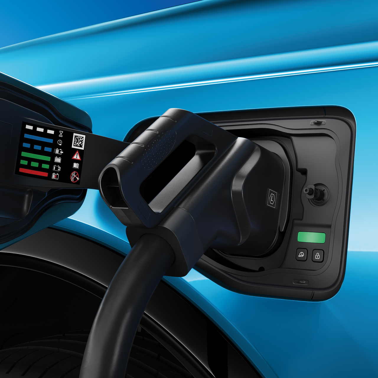 Gros plan sur une borne de recharge et une prise de la nouvelle Nissan MICRA