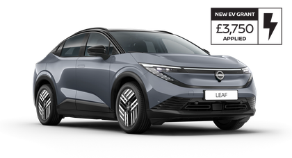 A sleek, modern gray LEAF with a futuristic design, featuring sharp headlights