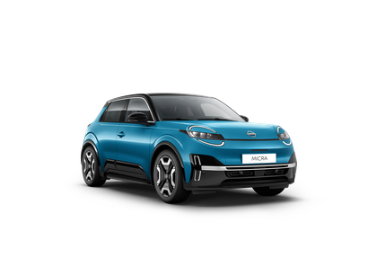 Vue 3/4 de la Nouvelle Nissan MICRA bleue – Voiture citadine électrique