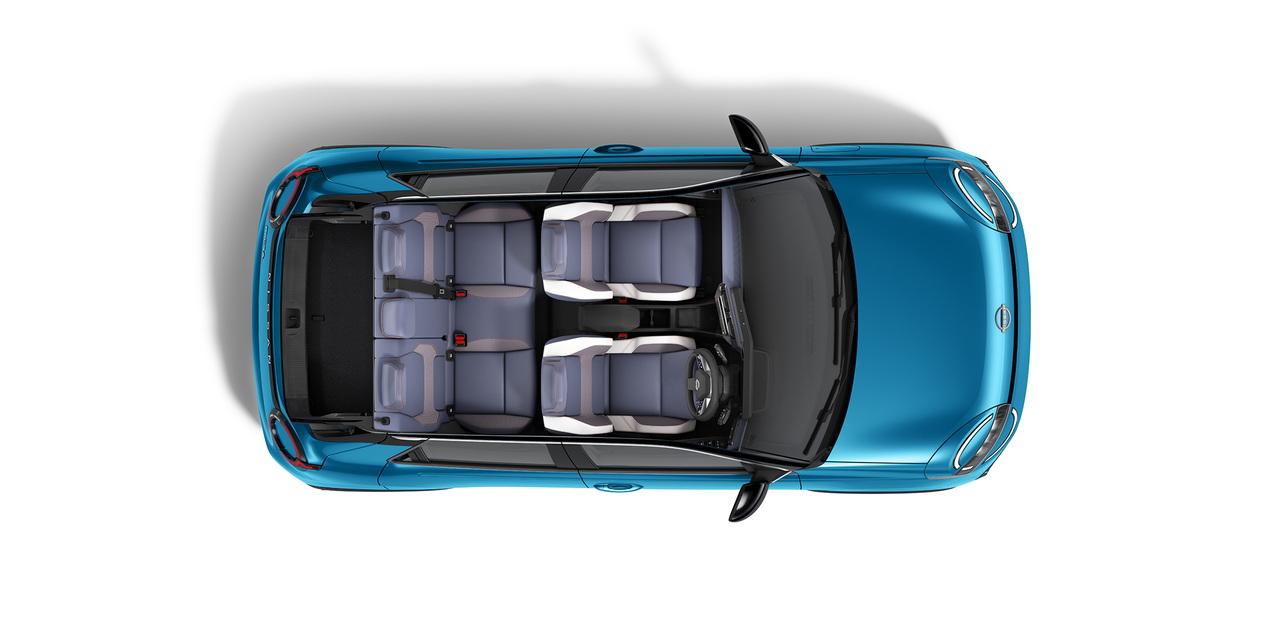 Top view of the new Nissan MICRA showing the number of seats