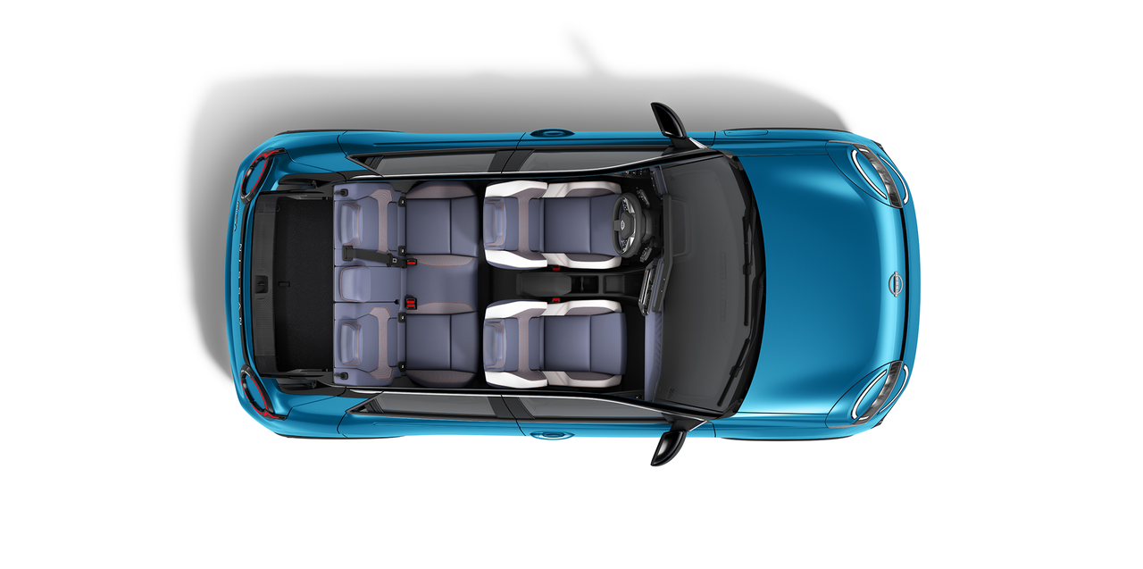 Vue de dessus de la nouvelle Nissan MICRA montrant le nombre de sièges
