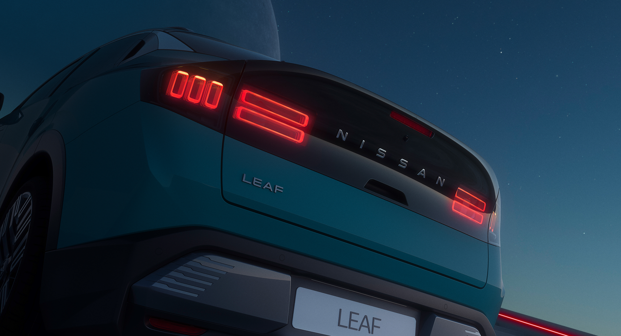 Nissan Leaf rear view with headlight on
