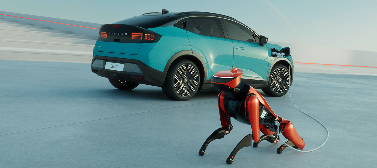 Visuel d’un robot se rechargeant depuis la Nissan LEAF