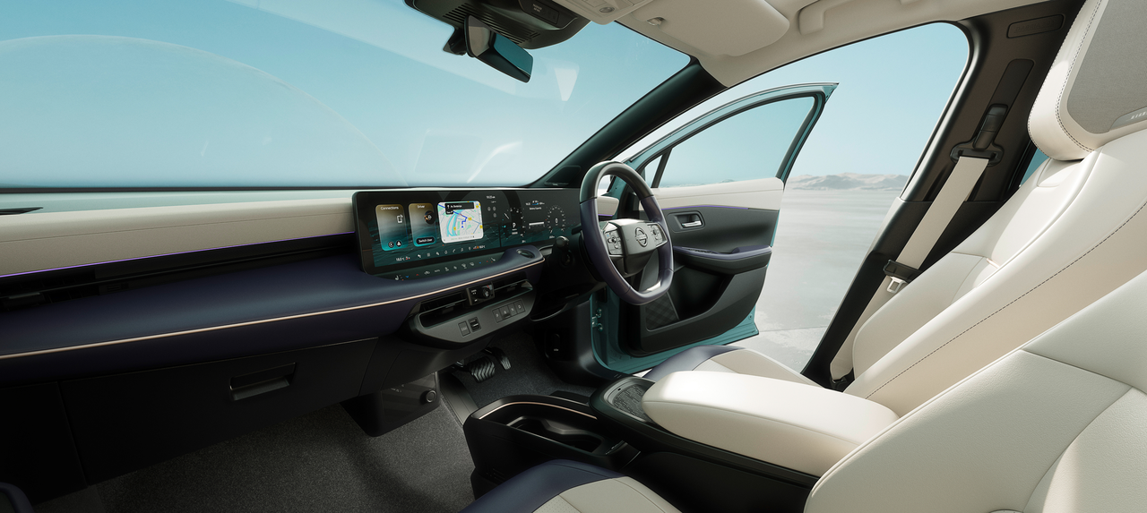 Cockpit view of the Nissan Leaf passenger seat
