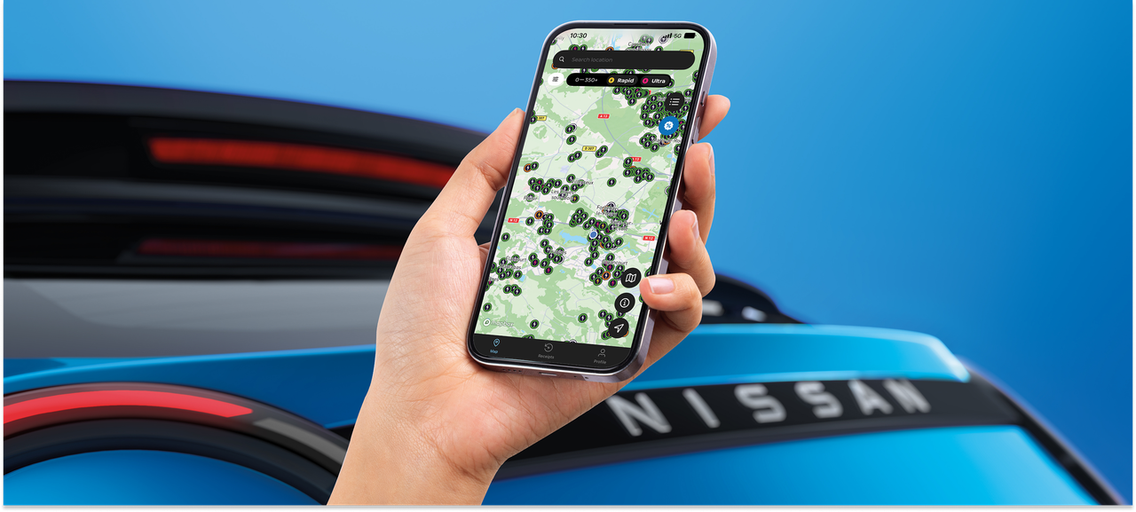 L’application Nissan Charge ouverte sur un téléphone